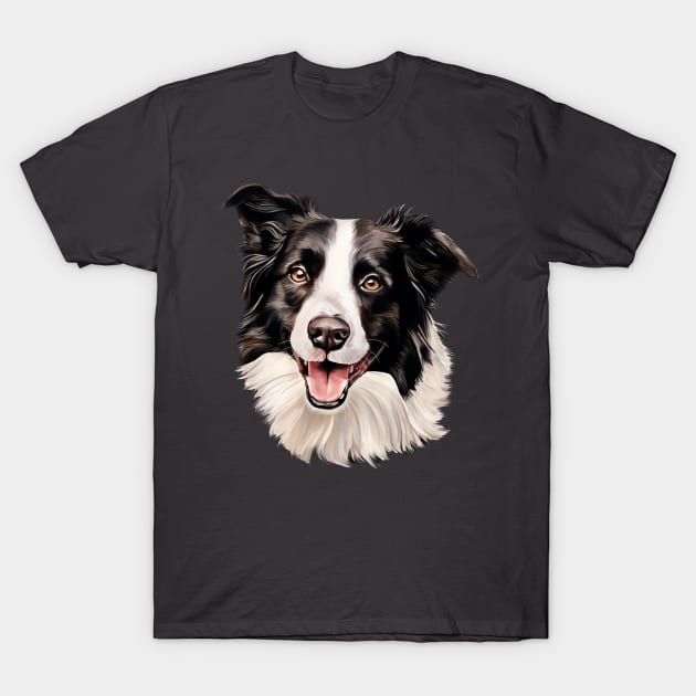 Border Collie Watercolor Portrait T-Shirt by AI Art Originals